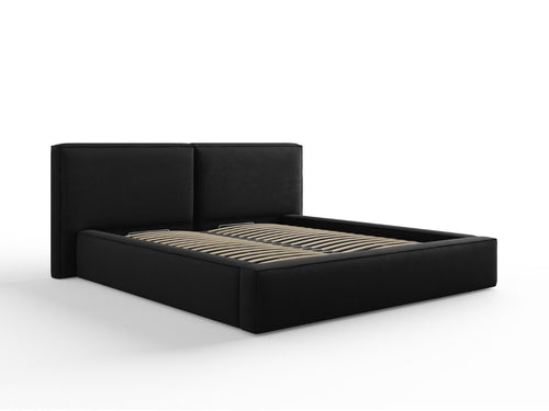 Cosmopolitan Design Opbergbed met dubbel hoofdbord Arendal 180x200cm, structurele stof, zwart - 228x234x97.5cm