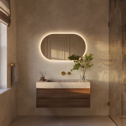 LOMAZOO badkamerspiegel Genua - met LED verlichting & spiegelverwarming - ovaal - 100 x 60 cm