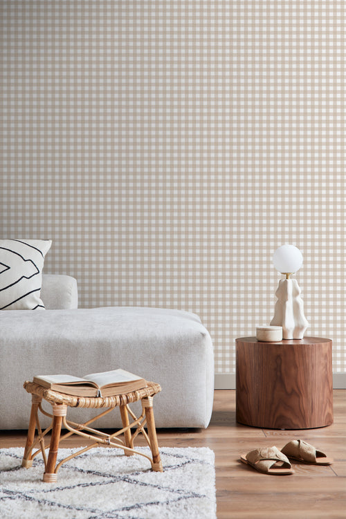 ESTAhome behang geblokt motief beige - 50 x 900 cm - 131299