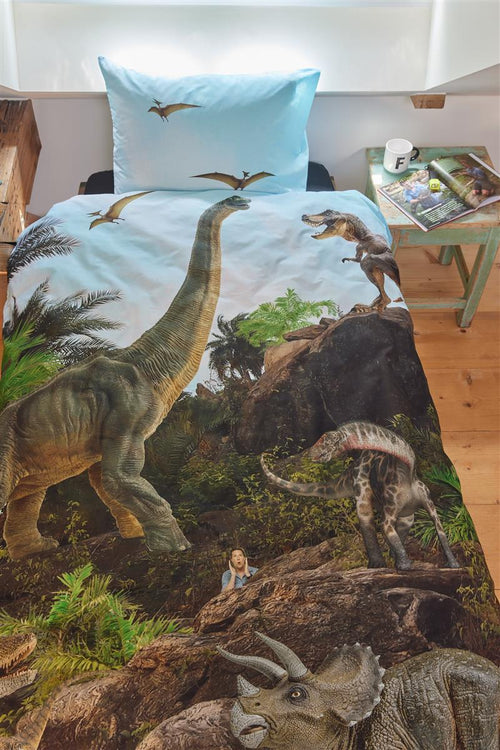 FREEK VONK dekbedovertrek Dappere Dinos - 140x200 cm - naturel - vtwonen shop