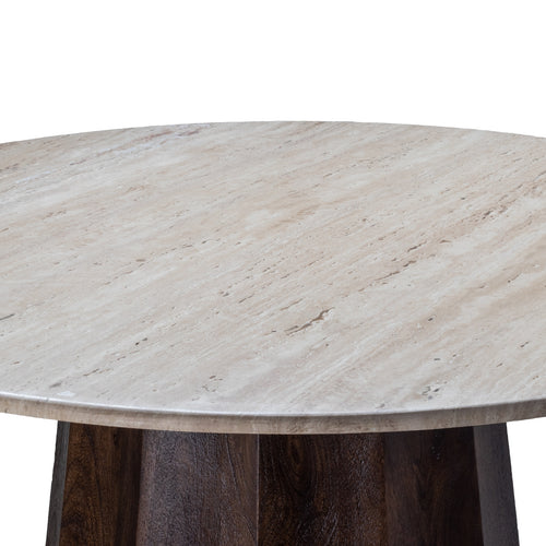 Giga Meubel Eettafel Lucio - Rond Bruin Hout/Travertin - 150x150x76cm