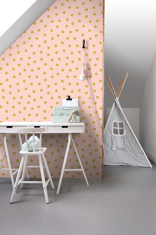 ESTAhome behang stippen roze en groen - 50 x 900 cm - 131576 - vtwonen shop