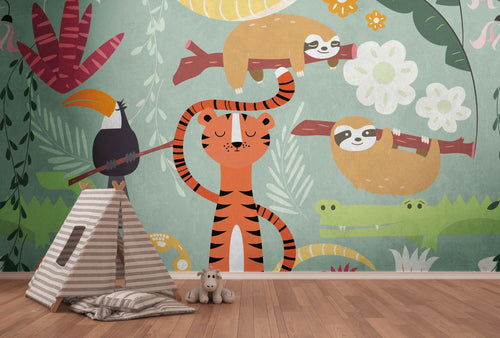 One Wall one Role fotobehang dieren meerkleurig, oranje, groen, geel en rood - 371 x 280 cm - AS-383031 - vtwonen shop