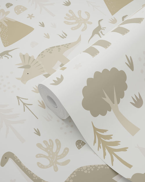 ESTAhome behang dinosaurussen beige en taupe - 53 cm x 10.05 m - 131354