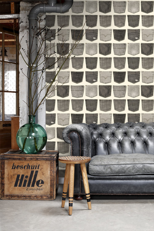 ESTAhome behang spijkerbroek zakken grijs - 53 cm x 10.05 m - 137740