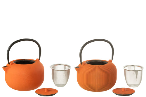 J-Line theepot - metaal - oranje - 2 stuks