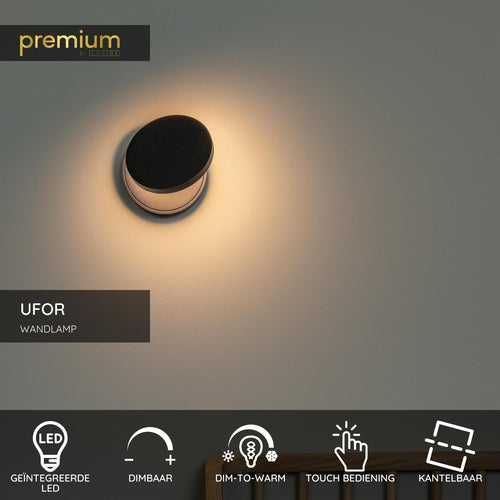 Lucide wandlamp UFOR - Geïntegreerde LED - Zwart
