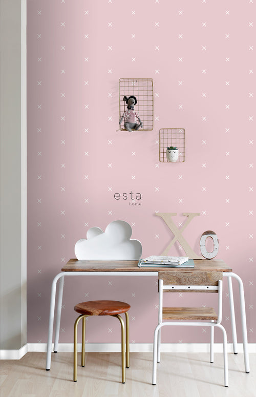 ESTAhome behang grafisch motief roze - 53 cm x 10.05 m - 139069