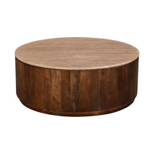 Giga Meubel Salontafel Elan Rond - Travertin - Walnoot - 90x90x35cm - vtwonen shop