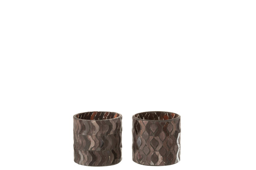 J-Line windlicht Patroon - glas - donkerroze - small - 2 stuks