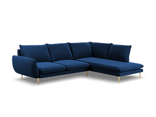 Cosmopolitan Design rechter hoekbank Vienna 6-zits, flueel, koningsblauw - 185x275x95cm