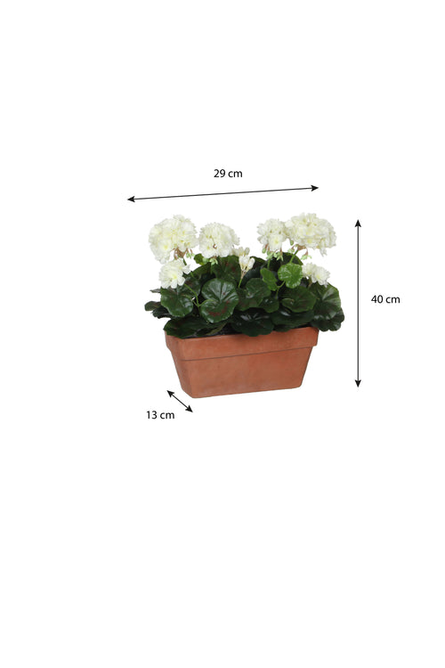 Mica Decorations Geranium Kunstplant in Balkonbak - L29 x B13 x H40 cm - Wit