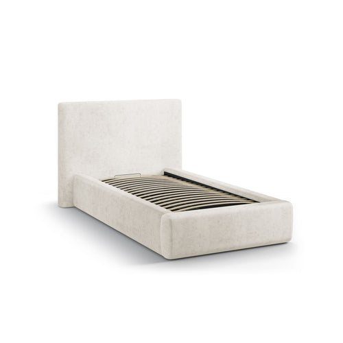 Cosmopolitan Design - Opbergbed met hoofdeinde Asti 90x200cm chenille lichtbeige - 220x130x95cm
