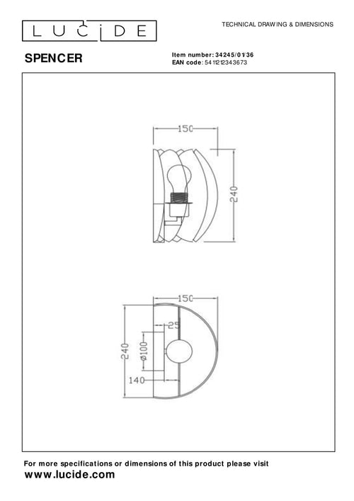 Lucide wandlamp SPENCER - 1xE27 - Grijs