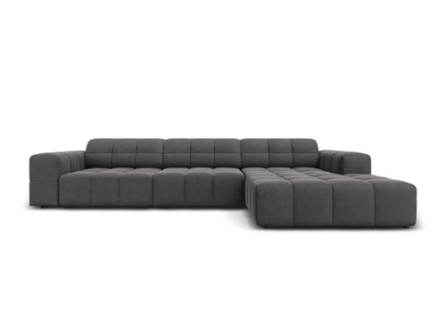 Cosmopolitan Design rechter hoekbank Chicago 4-zits, flueel grijs - 167x294x78cm
