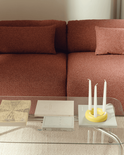 noo.ma Yaro Ottoman - Brick Red Bouclé, voetenbank en extra zitplek