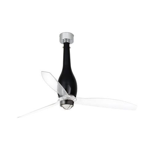 Faro ETERFAN LED glanzend zwart, transparante plafondventilator met DC-motor, 3000K