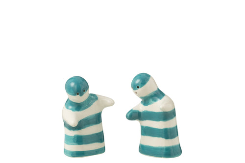 J-Line peper- en zoutmolen set Granada Stripes - keramiek - wit/aqua