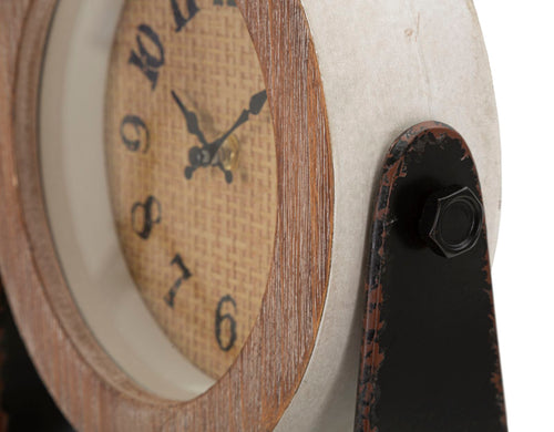 Houten en metalen tafelklok bruin 23,5x7x24 cm