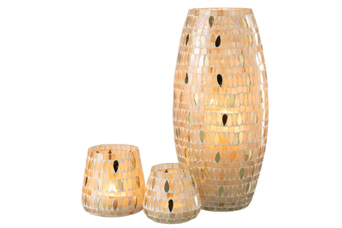 J-Line windlicht Mozaiek - glas - beige - large