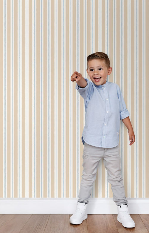 ESTAhome behang strepen beige en blauw - 50 x 900 cm - 131958