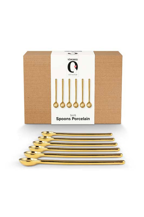 vtwonen Theelepels - Porcelein - Goud - Set van 6