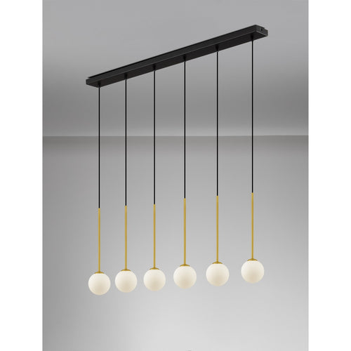 Nova Luce SAVOY Hanglamp voor aan het plafond, in de kleuren opaal, satijngoud en matzwart, LED G9 6x5W