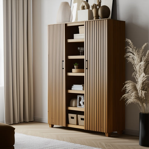 Giga Meubel Wandkast Tobi - Mangohout - Naturel - 140x40x210cm - vtwonen shop