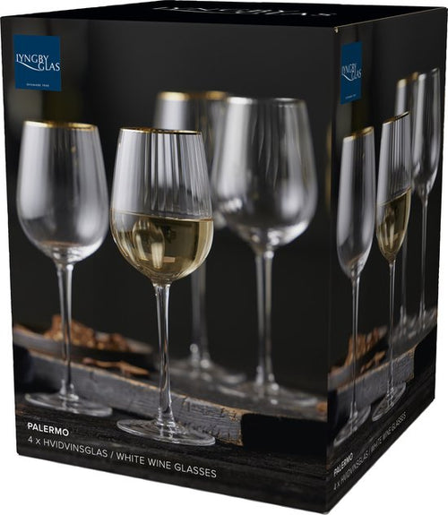 Lyngby Glas - Palermo Gold - Wit wijnglas 30 cl - Set van 4 st. - vtwonen shop