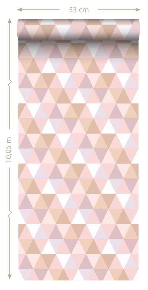 ESTAhome behang driehoekjes lila paars, zacht roze en terracotta - 50 x 900 cm - 139475