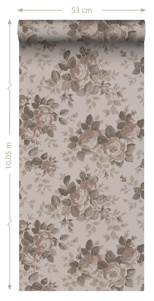 ESTAhome behang vintage bloemen oudroze - 50 x 900 cm - 139404