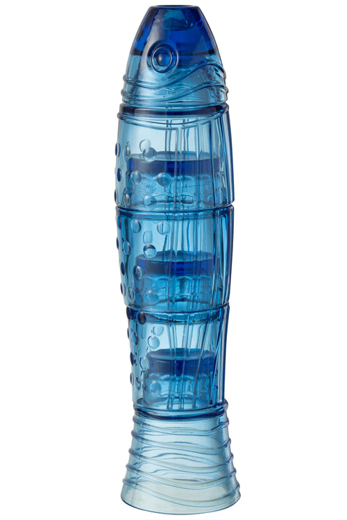 J-Line beker Vis - glas  - transparant/blauw - 5 stuks