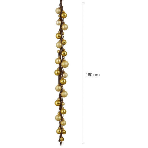 Mica Decorations Kerstslinger Goud 180 cm - Gouden Kerstslinger met Kerstballen - Kerstdecoratie voor Schouw, Trap of Kerstboom - Gemaakt van