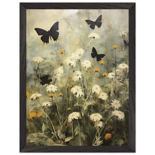 Artfulprints Poster met Lijst Butterflies in flowerfield 2   - 30x40 cm - Groen