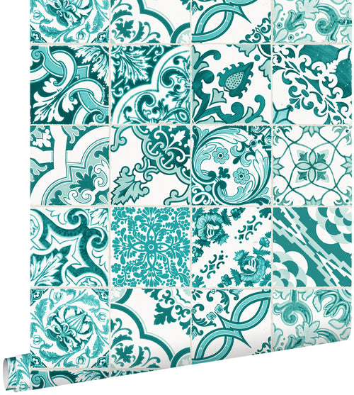 ESTAhome behang tegelmotief turquoise - 53 cm x 10,05 m - 148635 - vtwonen shop