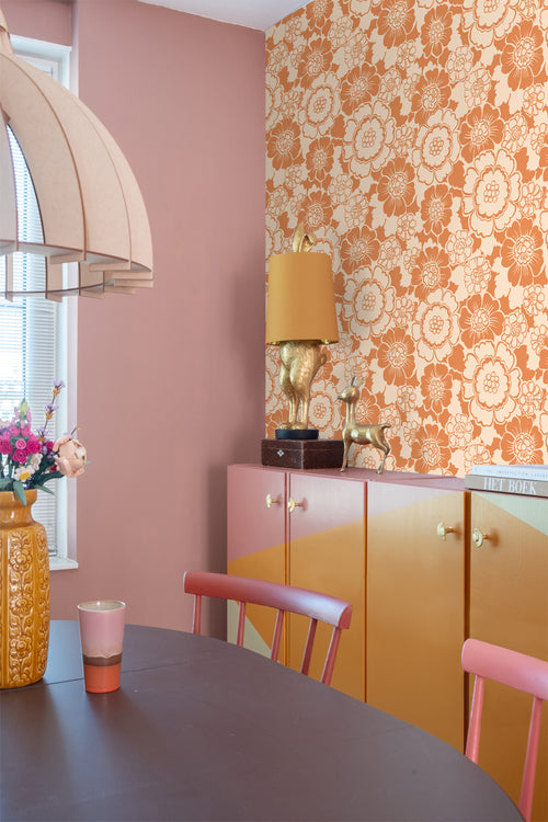 ESTAhome behang retro bloemen oranje - 50 x 900 cm - 131524