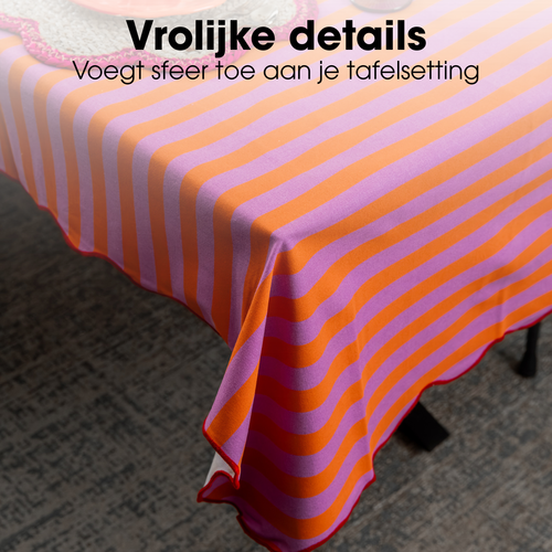 Mica Decorations Gestreept Tafelkleed voor Eettafel - Tafellaken voor Binnen en Buiten 250 x 140 cm - Tafelzeil 100% Katoen - Oranje, Roze