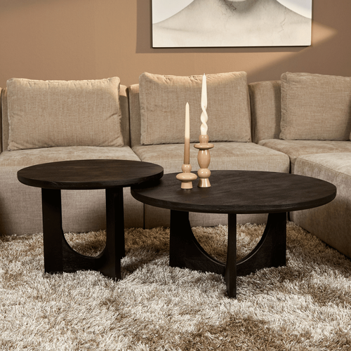 StarFurn Salontafel Guus - Rond Zwart Hout - 60x60x45cm - Set van 2