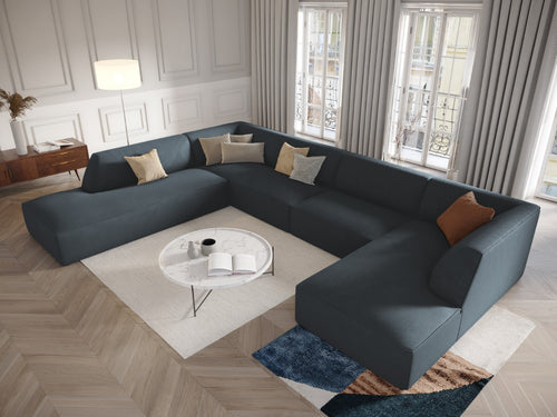 Micadoni Panoramische hoekbank links Ruby 7-zits, ribfluwelen, blauw - 273x366x69cm