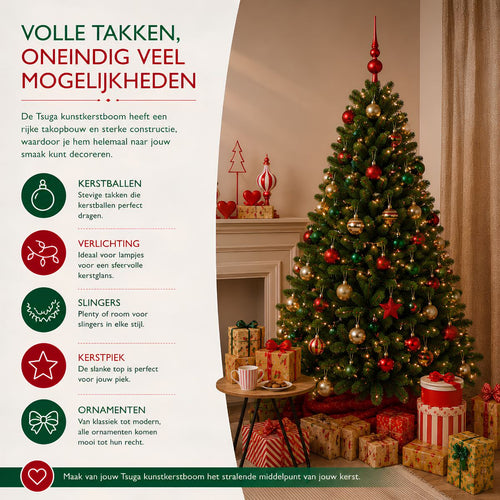 Triumph Tree Tsuga Kerstboom - Volle en Natuurlijke Uitstraling met 1502 Takken - Kerstversiering voor Binnen - Kunstboom Makkelijk en Snel op te