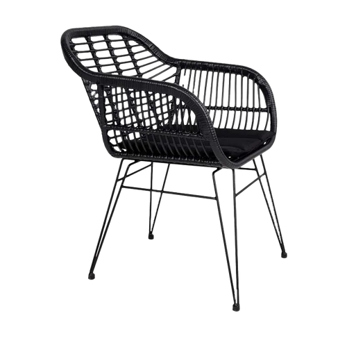 Artichok Madelein rotan tuinstoel zwart - met zitkussen - vtwonen shop