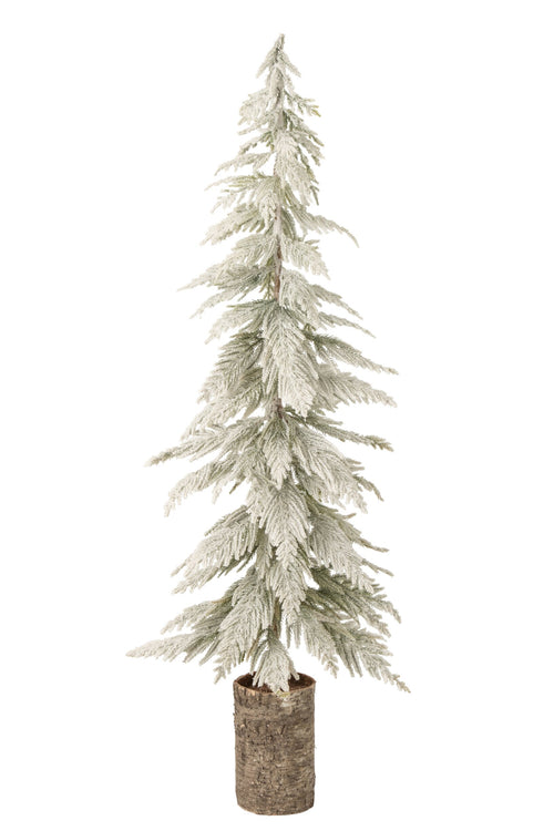 J-Line Besneeuwde kerstboom met houten voet - polyethyleen - wit/naturel - large
