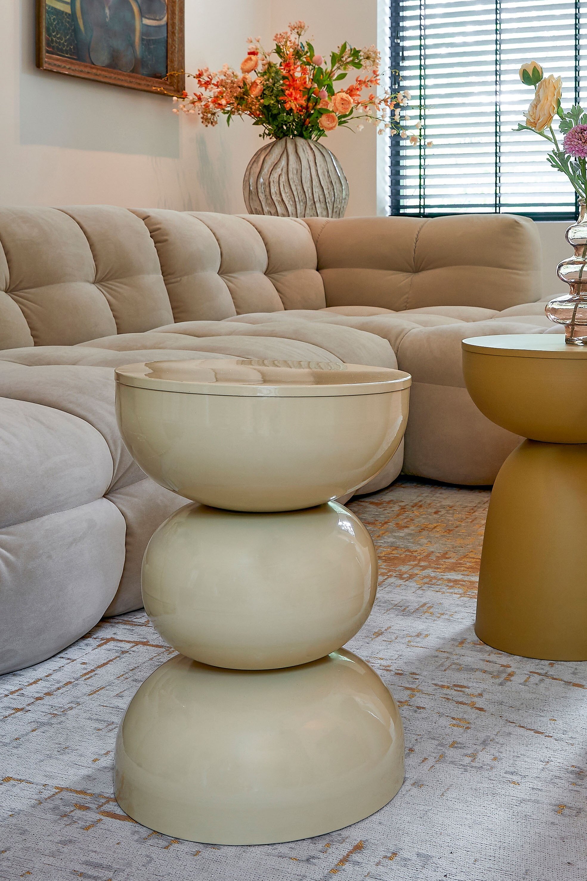 Mica Decorations Luna Bijzettafel - H46 x Ø32 cm - IJzer - Beige