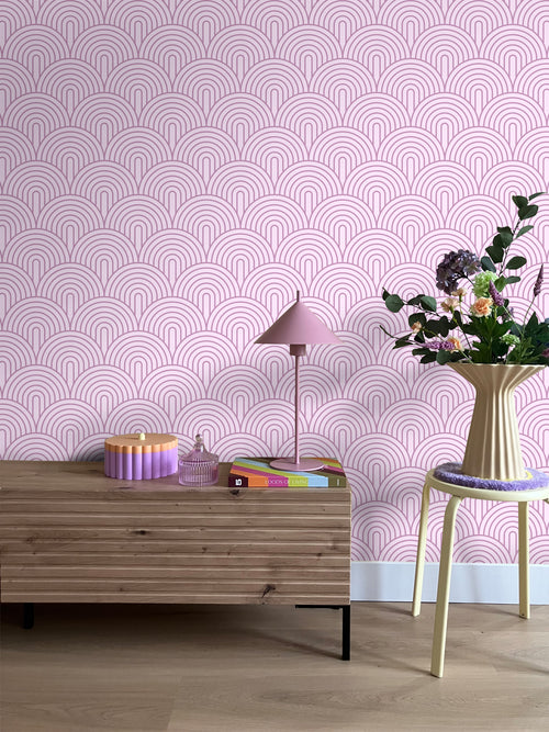 ESTAhome behang art deco bogen lila paars - 50 x 900 cm - 131768