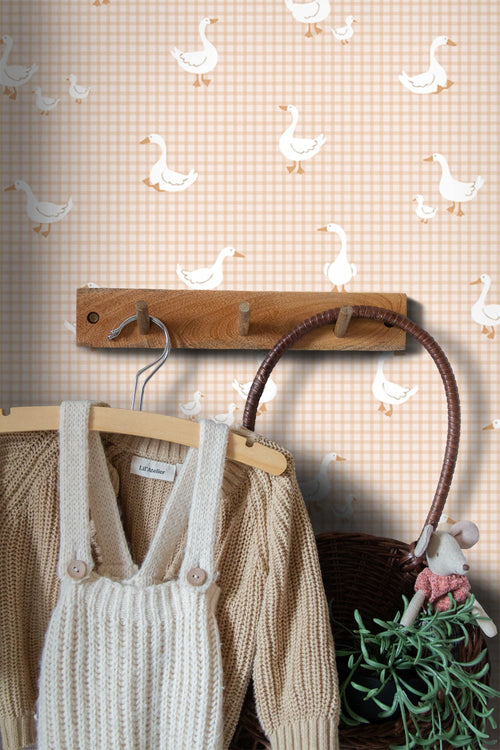 ESTAhome behang schattige ganzen beige - 50 x 900 cm - 132184