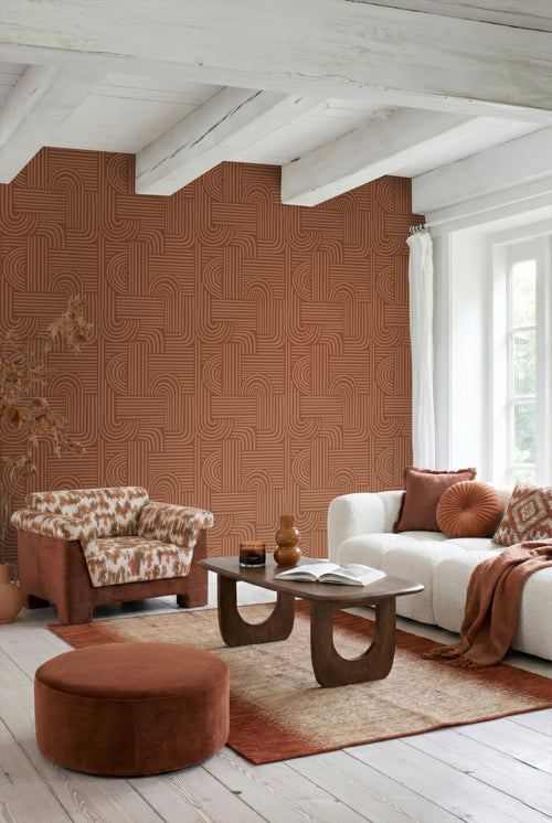ESTAhome behang grafisch 3D motief terracotta - 53 cm x 10.05 m - 139938