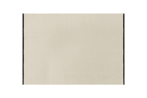 noo.ma handgeweven vloerkleed van Nieuw-Zeelandse wol, beige met Vulcano Black randaccent - rechthoekig, laagpolig 1 cm