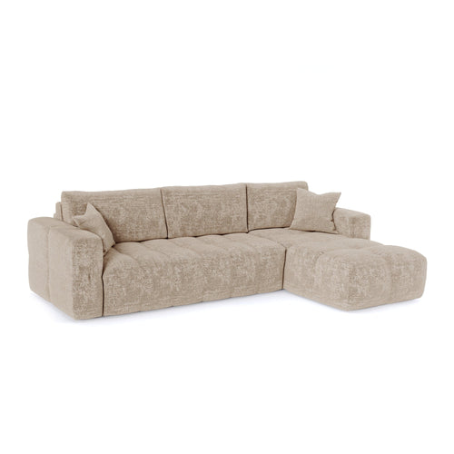 Premium Interiors - Rechthoekige hoekbank met snelle slaapfunctie VIBE - gewaafd fluweel beige 286cm