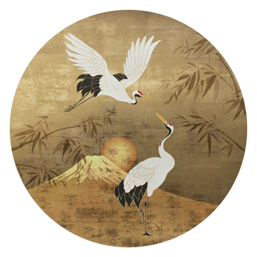 Reinders Japanese Cranebirds glasschilderij -  goud - woonkamer - Ø 70cm