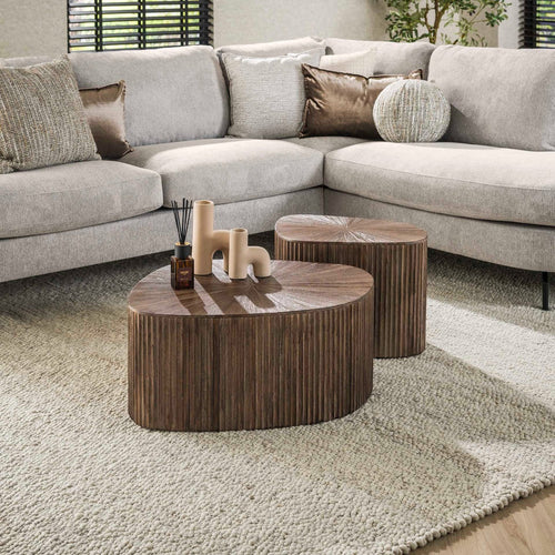 Giga Meubel Salontafel Maya - Donkerbruin Hout - Set van 2 - 73x68x31cm